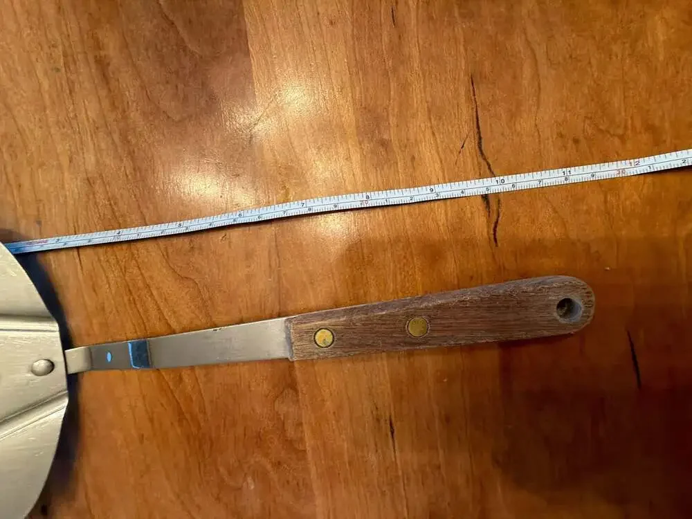 Vintage Robinson Stainless‎ Slotted Short Spatula Turner Wood Handle USA 12